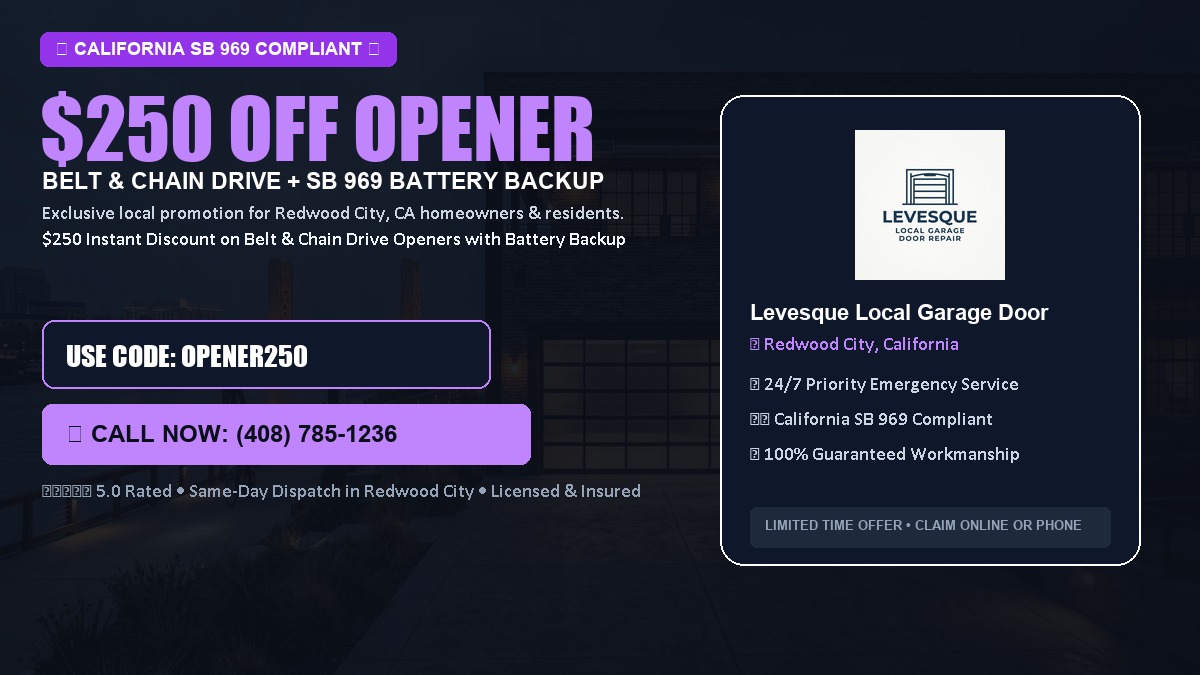 $250 OFF Smart Garage Door Opener Installation (Belt & Chain Drive with California SB 969 Battery Backup) in Redwood City, CA