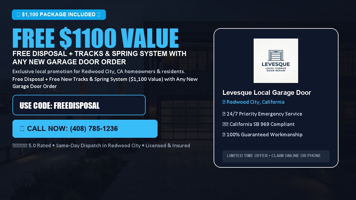 Free Disposal + Free New Tracks & Spring System with Any New Garage Door Order ($1100 Value) in Redwood City, CA